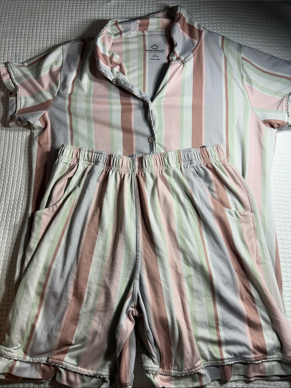 Striped Pastel Pajama Set - Pink/Green/White